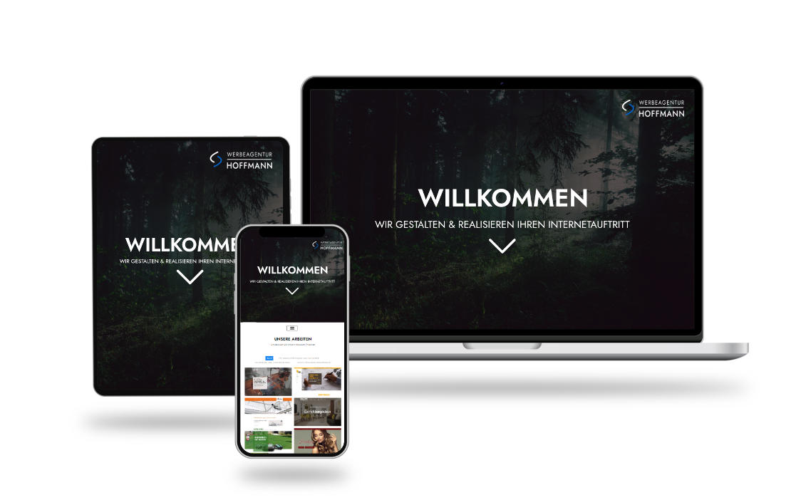 Website der Werbeagentur Hoffmann auf Laptop, Tablet und Smartphone
